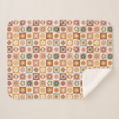 Groovy Retro Floral Check シェルパブランケット (正面(横))