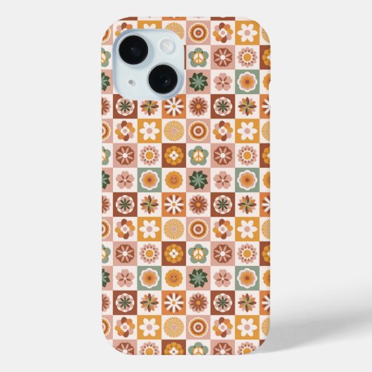 Groovy Retro Floral Checked Case-Mate iPhoneケース (裏面)