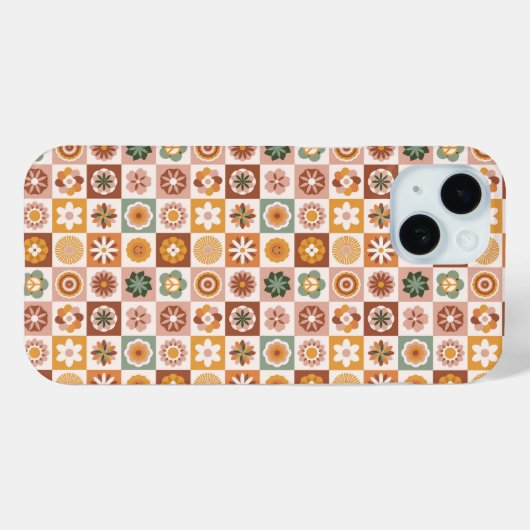 Groovy Retro Floral Checked Case-Mate iPhoneケース (裏面 (横))