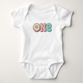 Groovy Retro Floral First Birthday Theme Tee ベビーボディスーツ