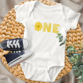 Groovy Retro Floral First Birthday Theme Tee ベビーボディスーツ