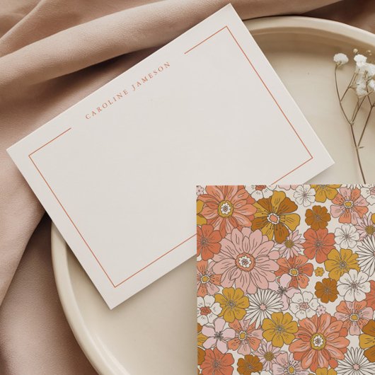Groovy Retro Floral Flat Note Card ノートカード