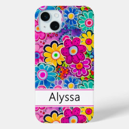 Groovy Retro Floral Personalized iPhone 15 Miniケース