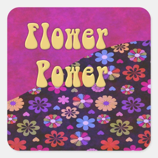 Groovy Retro Flower Power 60s 70s スクエアシール (正面)