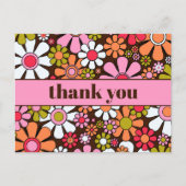 Groovy Retro Flower Power Thank You ポストカード (正面)