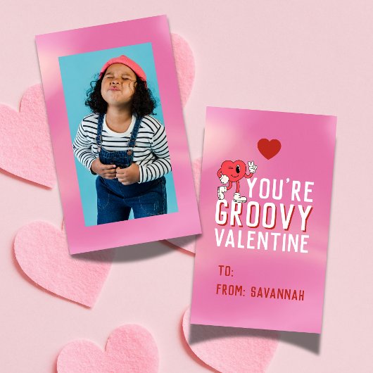 Groovy Retro Gradient Valentine's Classroom Card ノートカード