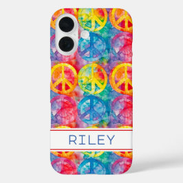 Groovy Retro Hippie Peace Sign Personalized iPhone 16ケース
