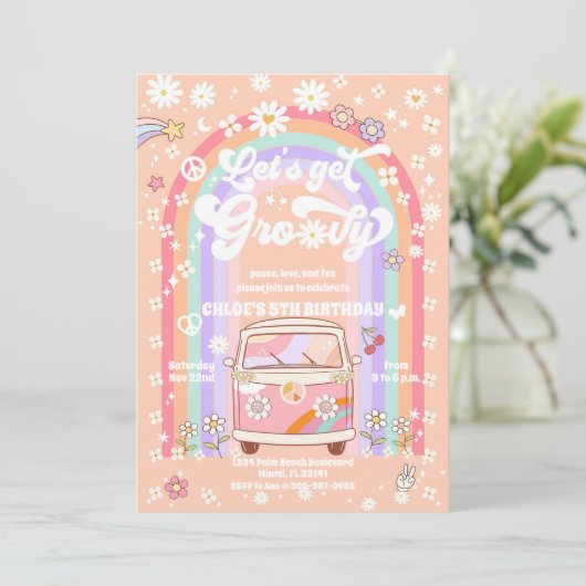 Groovy Retro Kids Birthday Invitation 招待状 (スタンド正面)