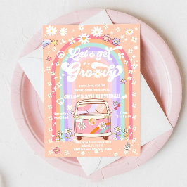 Groovy Retro Kids Birthday Invitation 招待状