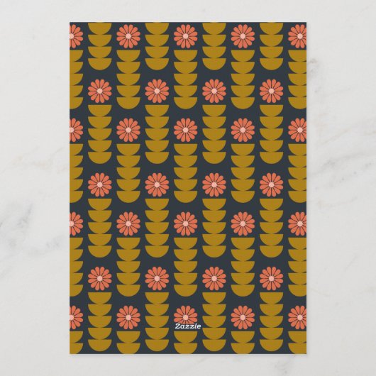 Groovy Retro Navy Blue Botanical Engagement Party  招待状 (裏面)