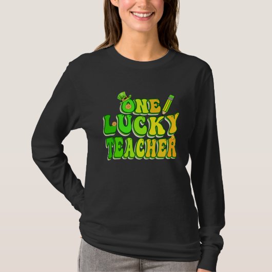 Groovy Retro One Lucky Teacher Irish shamrock St P Tシャツ (正面)