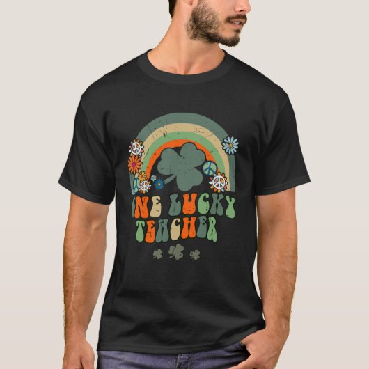 Groovy Retro One Lucky teacher Rainbow St Patrick' Tシャツ (正面)