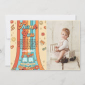 Groovy Retro Rainbow 1stバースデーパーティーフォト サンキューカード (正面)