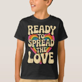 Groovy Retro Rainbow Heart Sitive Valentine Messag Tシャツ (正面)