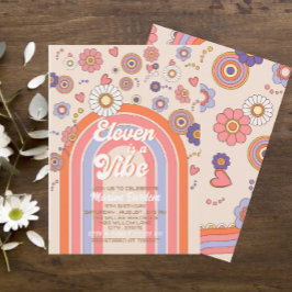 Groovy retro water color eleven is a vibeベビーセル 招待状