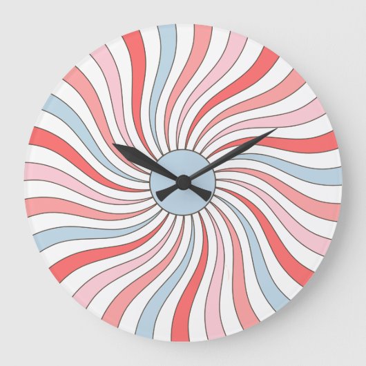 Groovy Retro Waves in Pastel Colors ラージ壁時計 (正面)