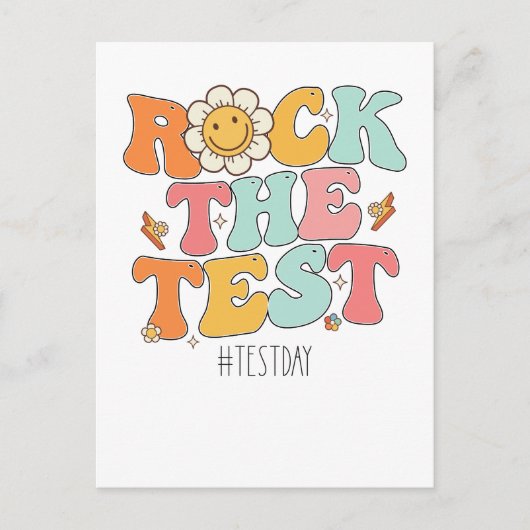 Groovy Rock The Test やる気を起こさせる Testing Day インビテーションポストカード (正面)