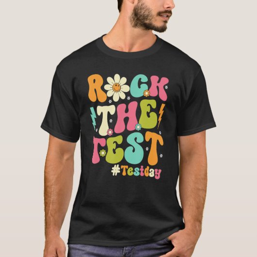 Groovy Rock The Test Motivational Retro Teachers T Tシャツ (正面)