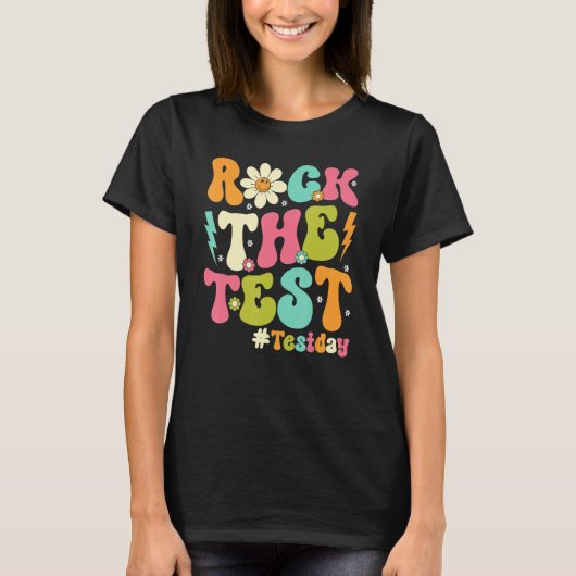 Groovy Rock The Test Motivational Retro Teachers T Tシャツ (正面)