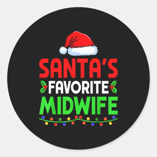 Groovy Santa's Favorite Midwife Nurse Christmas Sa ラウンドシール (正面)