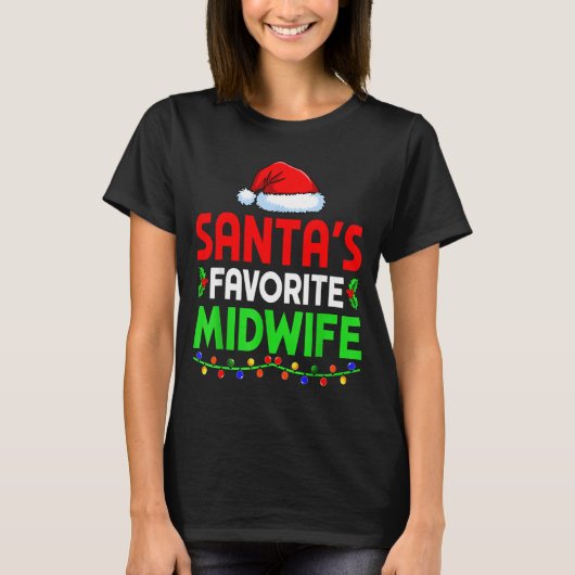 Groovy Santa's Favorite Midwife Nurse Christmas Sa Tシャツ (正面)