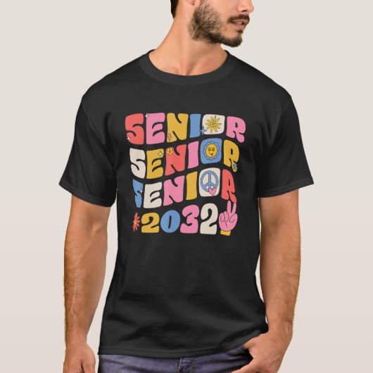 Groovy Senior 2032 Graduation Back To School Class Tシャツ (正面)
