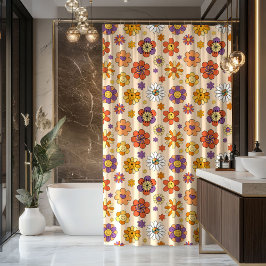 Groovy Shower Curtain 70s Pastel Colorful Vibes シャワーカーテン