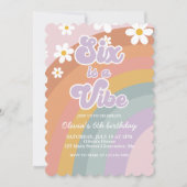 Groovy Sixはヴィベレトロレインボー6th誕生日 招待状 (正面)