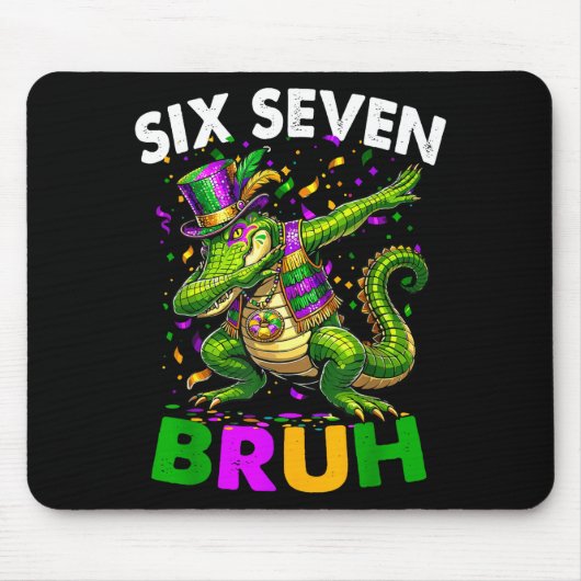 Groovy Six Seven Bruh Alligator Dabbing Mardi Gras マウスパッド (正面)