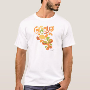 Groovy Sixtiesヒッピー図解入りの、写真付きのバタフライデザイン Tシャツ