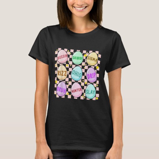 Groovy SkibidiイースターエッグおもしろいリズミームイースターH Tシャツ (正面)