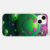 Groovy Smiley Vibes – Neon Green & Cosmic purple Case-Mate iPhoneケース (裏面 (横))