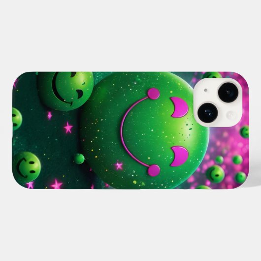Groovy Smiley Vibes – Neon Green & Cosmic purple Case-Mate iPhoneケース (裏面 (横))