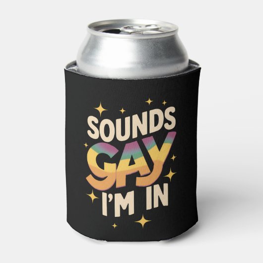 Groovy Soundsゲイ私はLGBTレインボープライド 缶クーラー (缶正面)