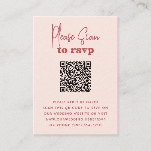 Groovy Sparkleピンク赤写真QRコードウェディングRSVP エンクロージャーカード (正面)