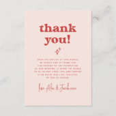 Groovy Sparkleレトロ70sピンク&レッドフォト結婚ズ サンキューカード (正面)