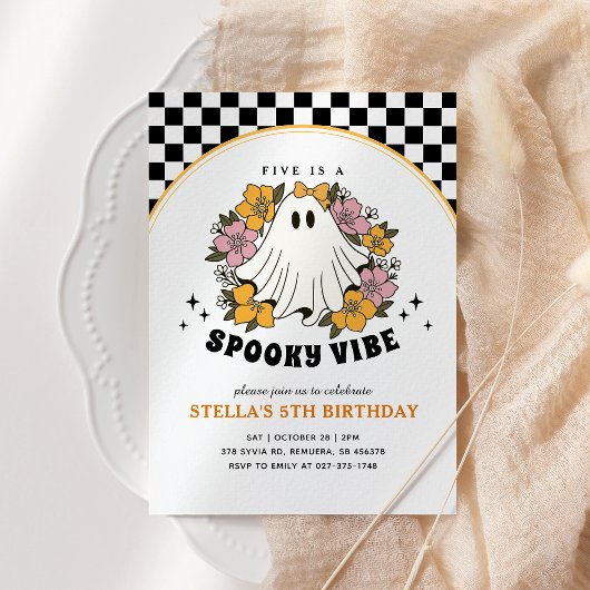 Groovy Spooky Girl Halloween Birthday Invitation 招待状