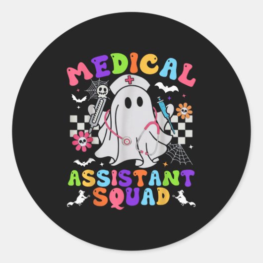 Groovy Spooky Medical Istant Squad Cute Halloween  ラウンドシール (正面)