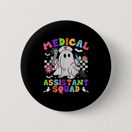 Groovy Spooky Medical Istant Squad Cute Halloween  缶バッジ (正面)