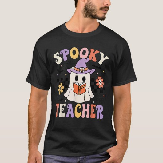 Groovy Spooky Teacher Ghost Retro Floral Teacher H Tシャツ (正面)