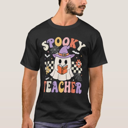 Groovy Spooky Teacher Ghost Retro Floral Teacher H Tシャツ (正面)