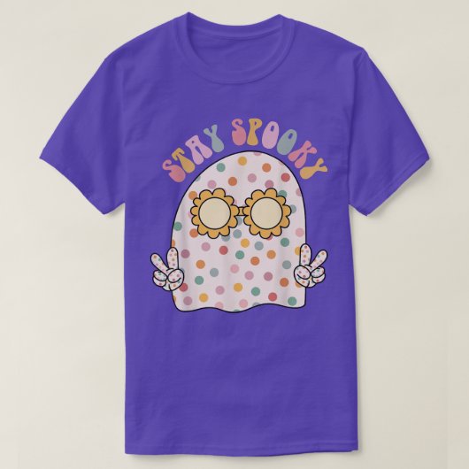 Groovy Stay Spooky Cute Ghost Floral Glasses Funny Tシャツ (デザイン正面)
