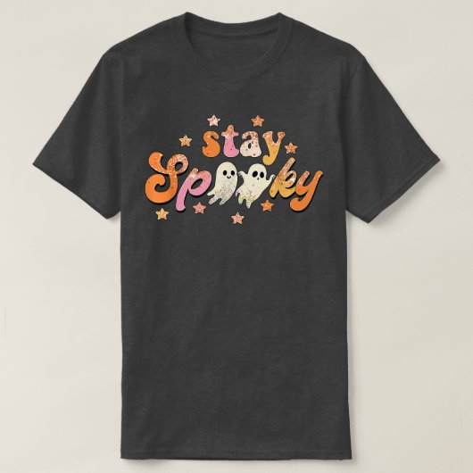 Groovy Stay Spooky Vibes Retro Floral Ghost Hippie Tシャツ (デザイン正面)