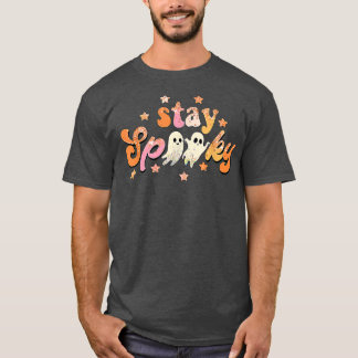 Groovy Stay Spooky Vibes Retro Floral Ghost Hippie Tシャツ