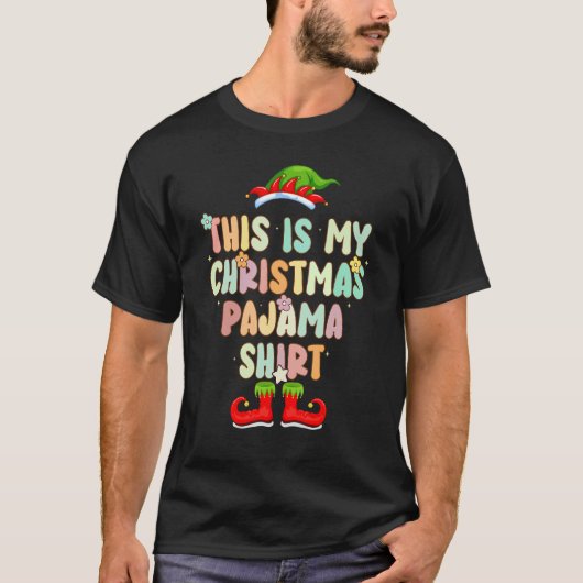 Groovy Style Elf Hat Pajama Christmas Tシャツ (正面)