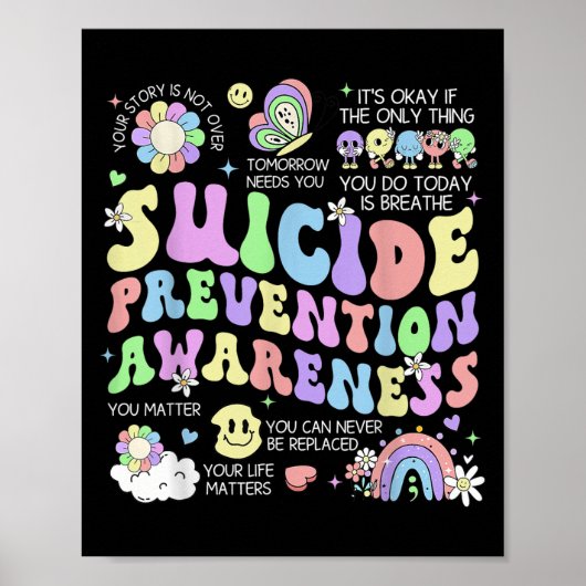 Groovy Suicide Prevention Awareness Mental Health  ポスター (正面)