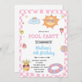 Groovy summer pool party invitation 招待状 (正面/裏面)