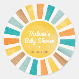 Groovy Sunshine来 Here the Son Boy Baby Shower ラウンドシール