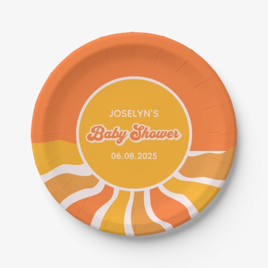 Groovy Sunshine 60sレトロベビーシャワー ペーパープレート (正面)