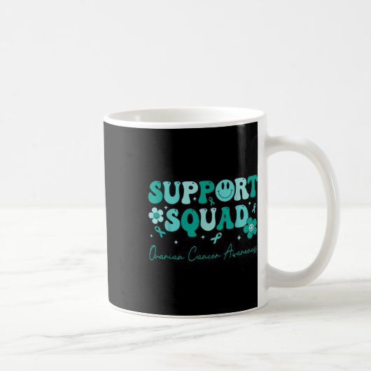 Groovy Support Squadティール(緑がかった色)リボン卵巣がんAw コーヒーマグカップ (右)